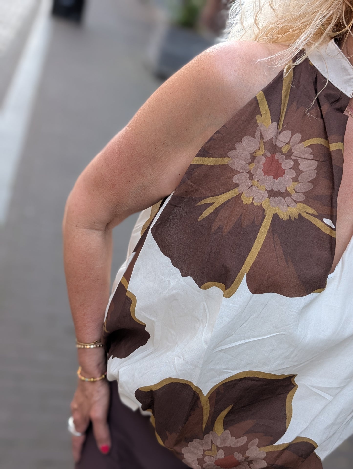 Flower ballon top - Ecru/Bruin