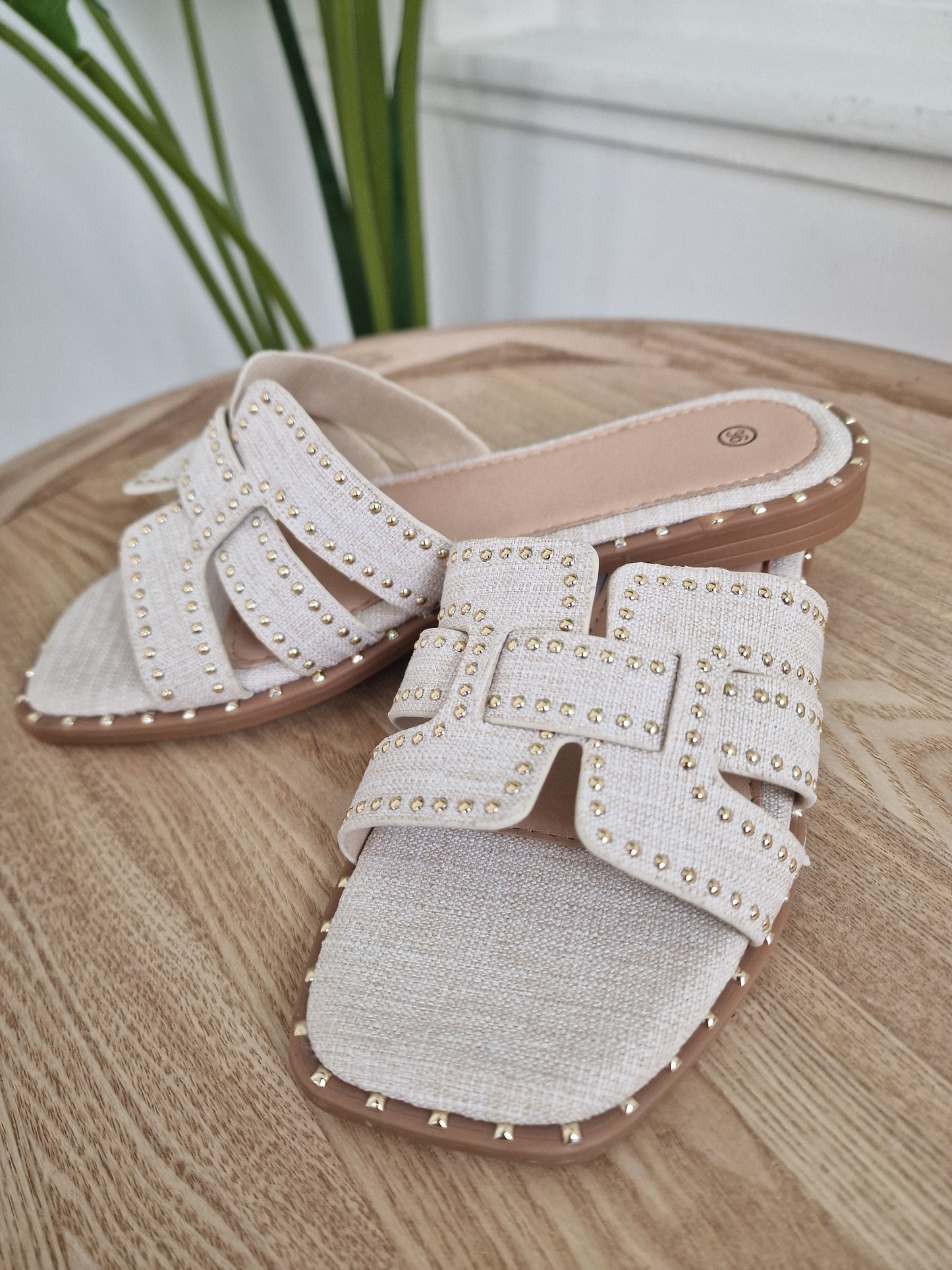 Noël slipper - Ecru met gouden stuts