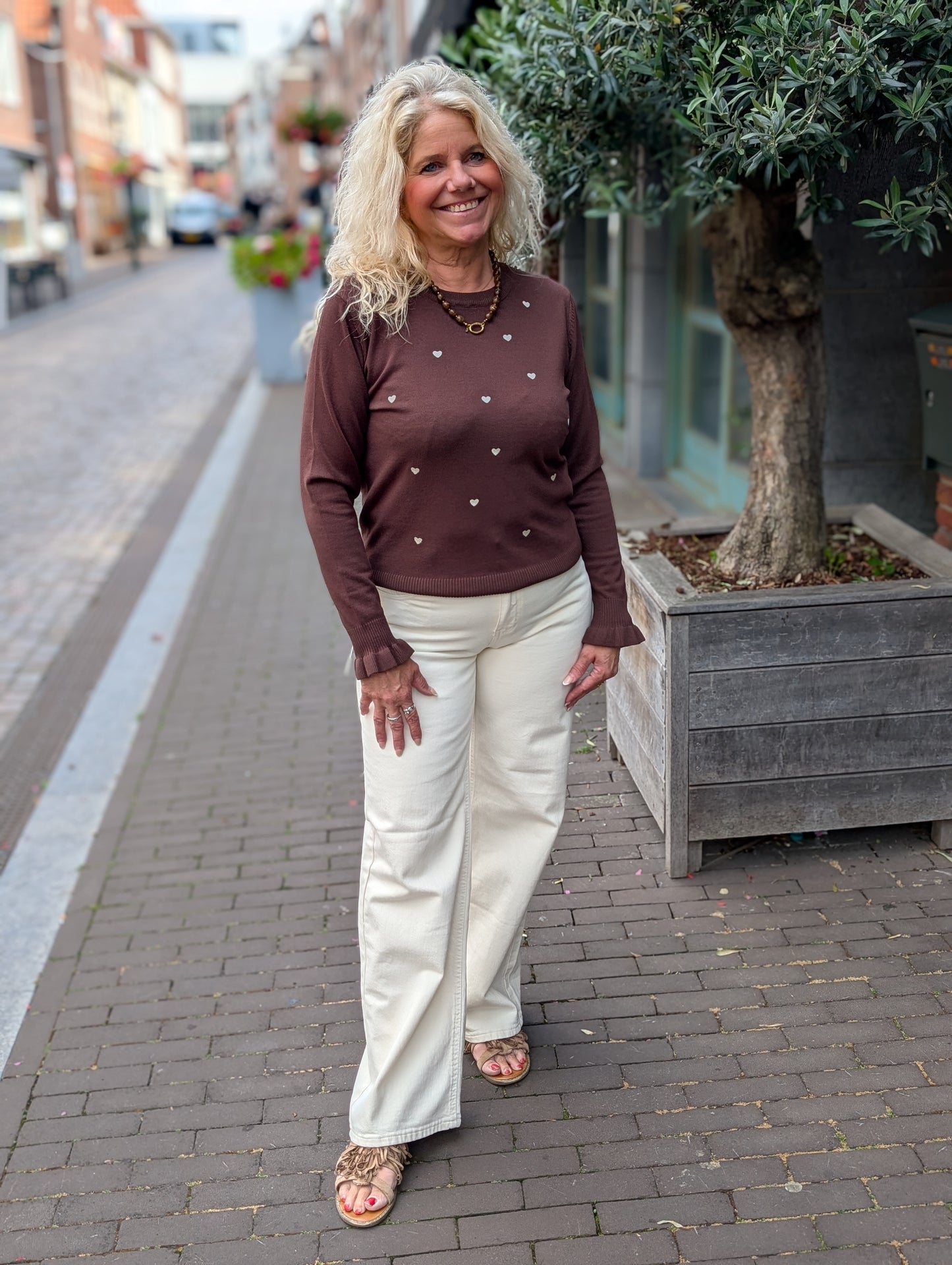 Nina trui met gouden hartjes - Bruin