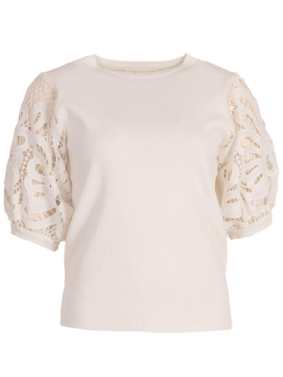 Biba shirt met kanten pof mouw - Wit