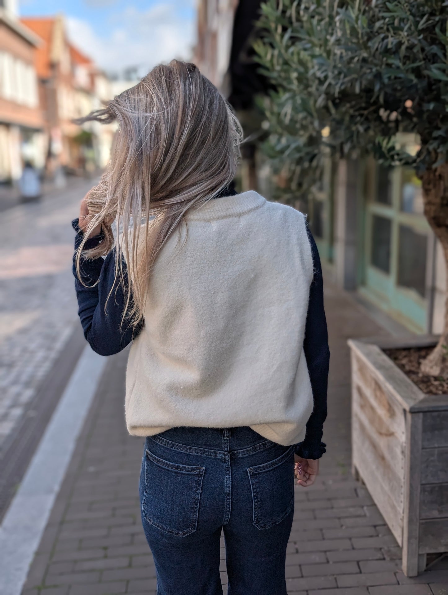 Hartjes gilet Juna - Ecru/Blauw