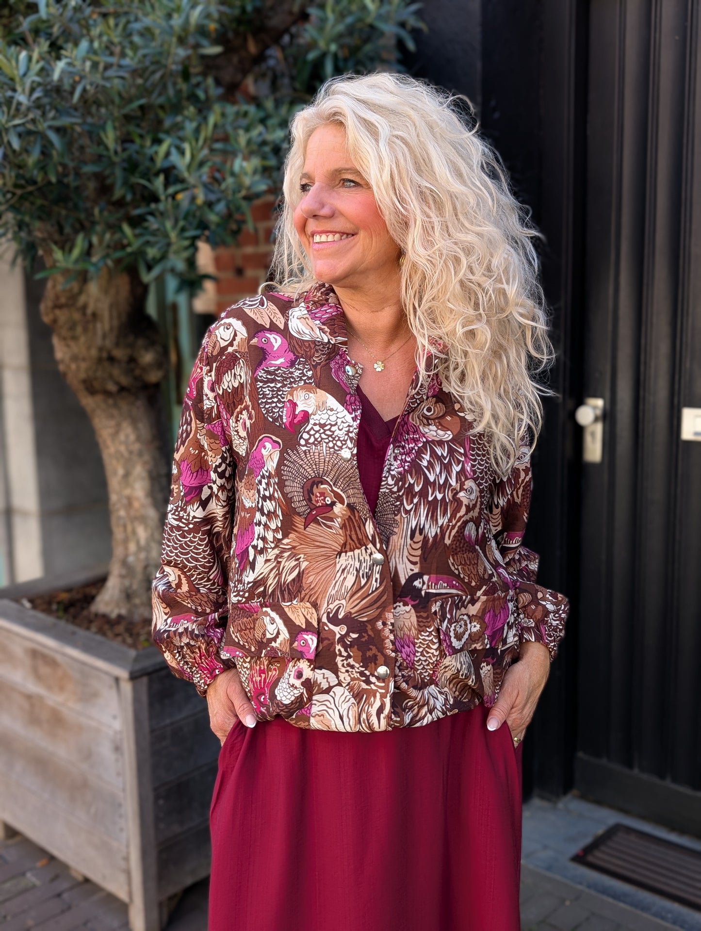 Print bomber Rachel - Bruin/Magenta