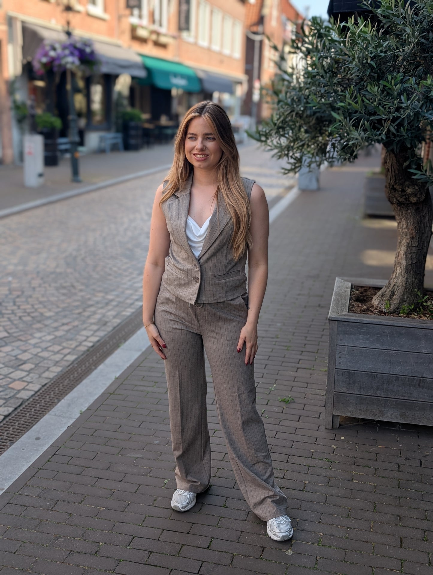 Red button Colette Punta pinstripe sporty L32 high rise - regular fit Warm taupe