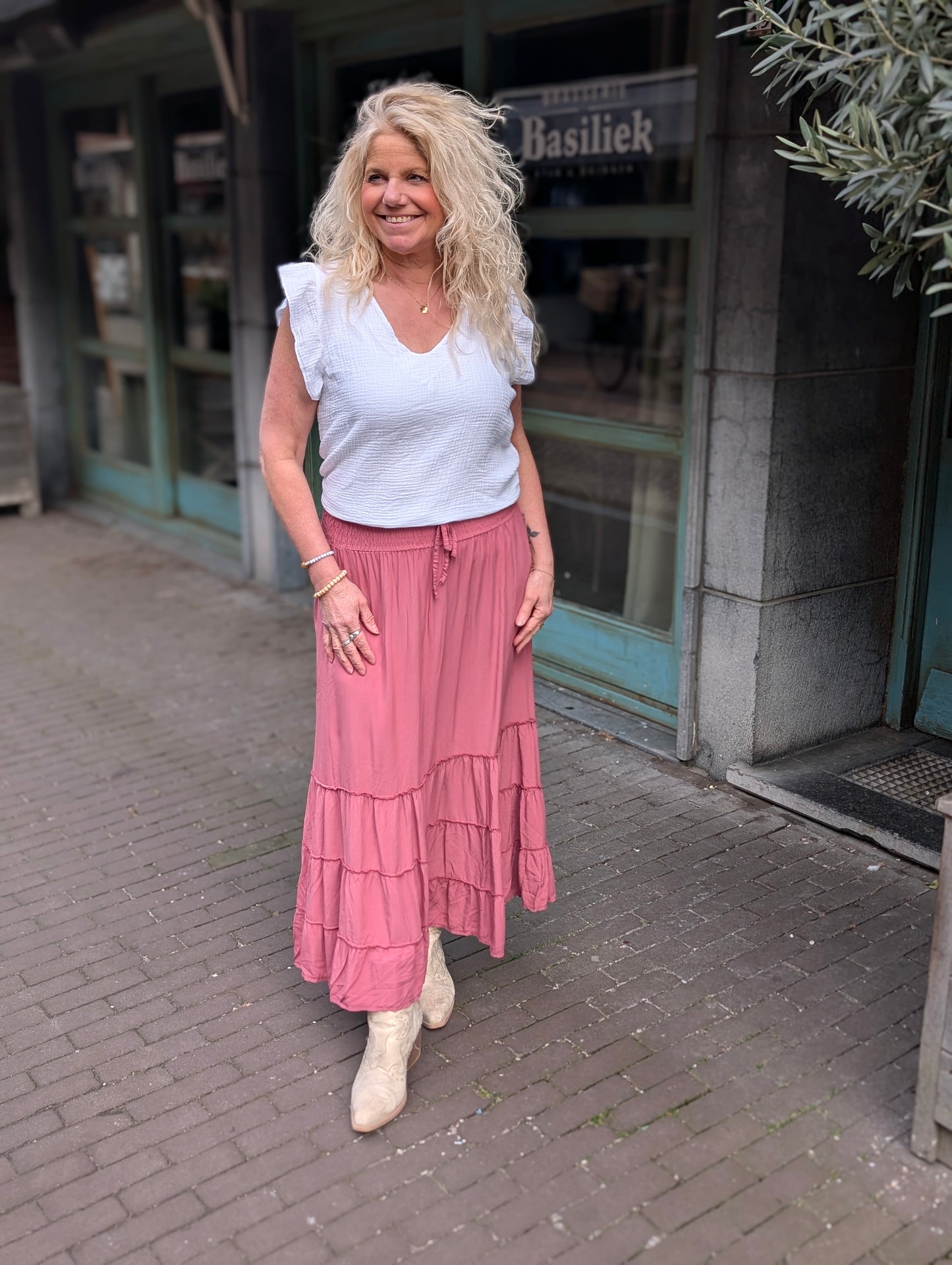 Katoenen ruffle top v-hals - Wit