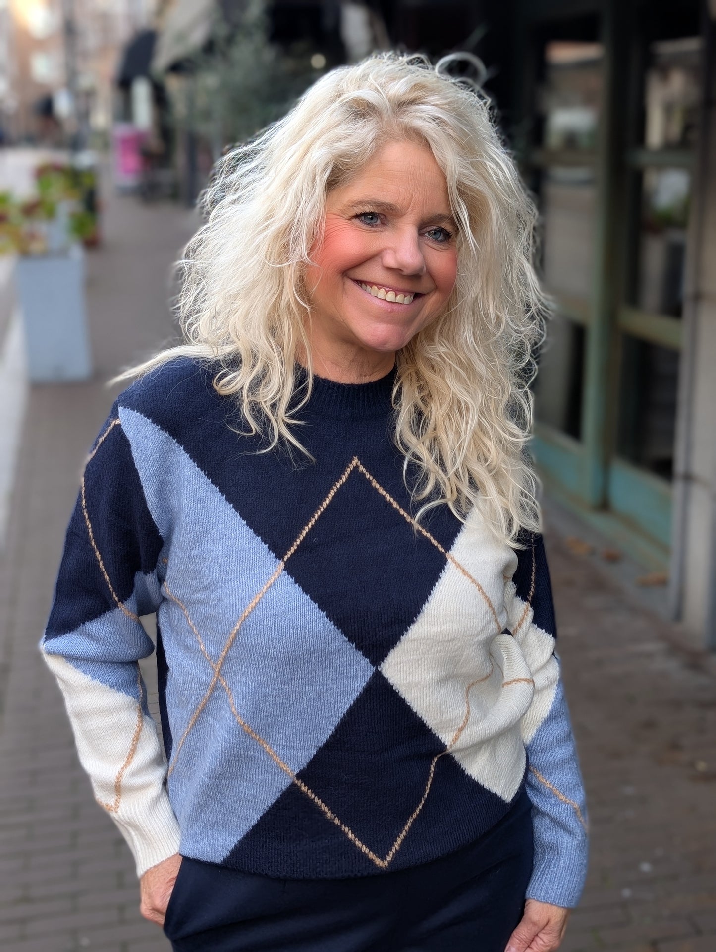 Geruite trui Claire - Blauw mix