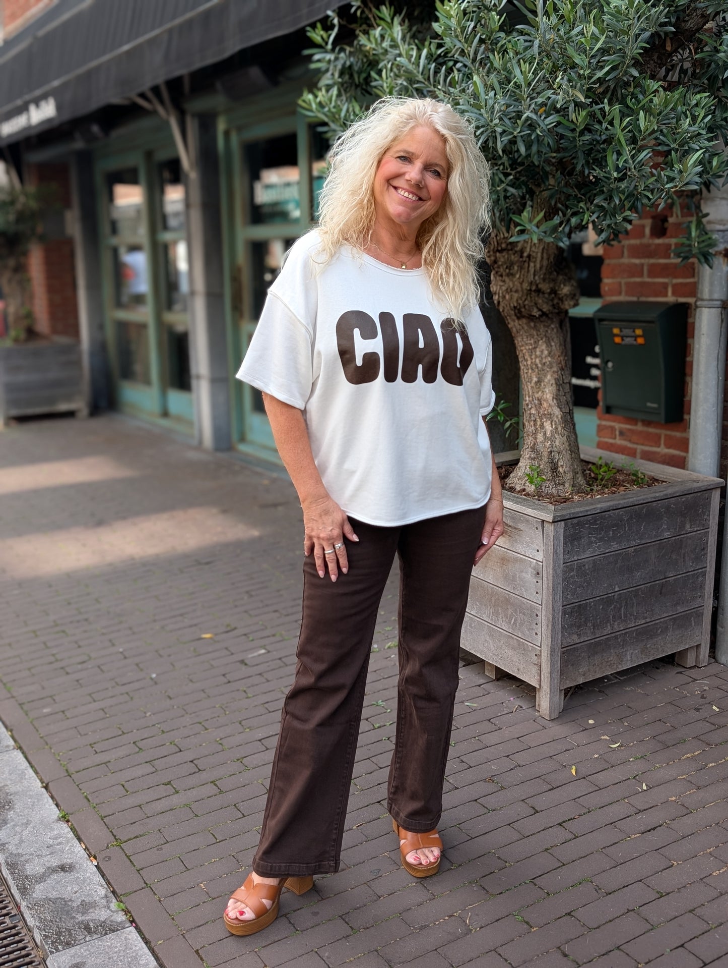 Ciao sweater shirt Loise - Wit/Bruin