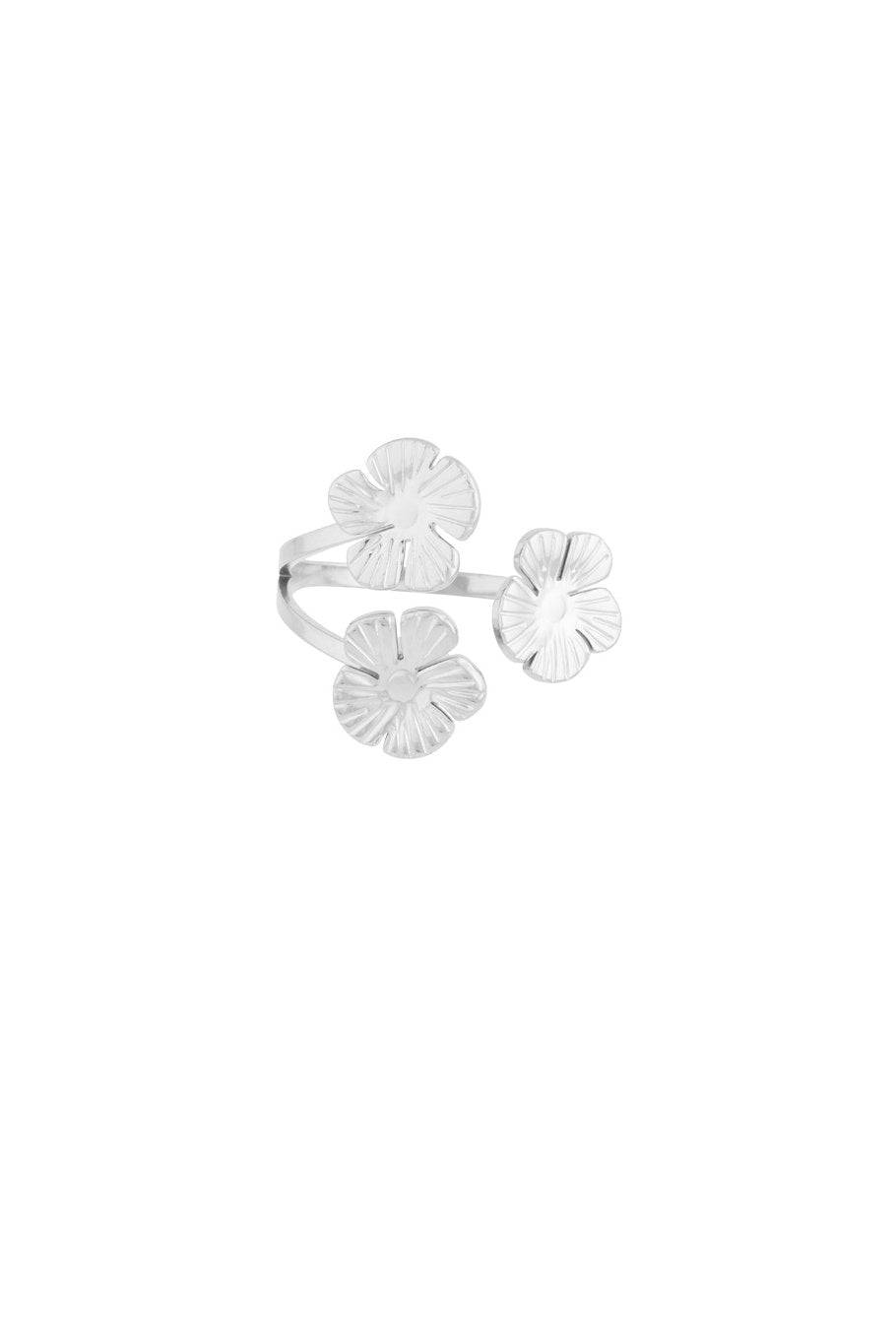 Bloemige trio ring - Zilverkleur