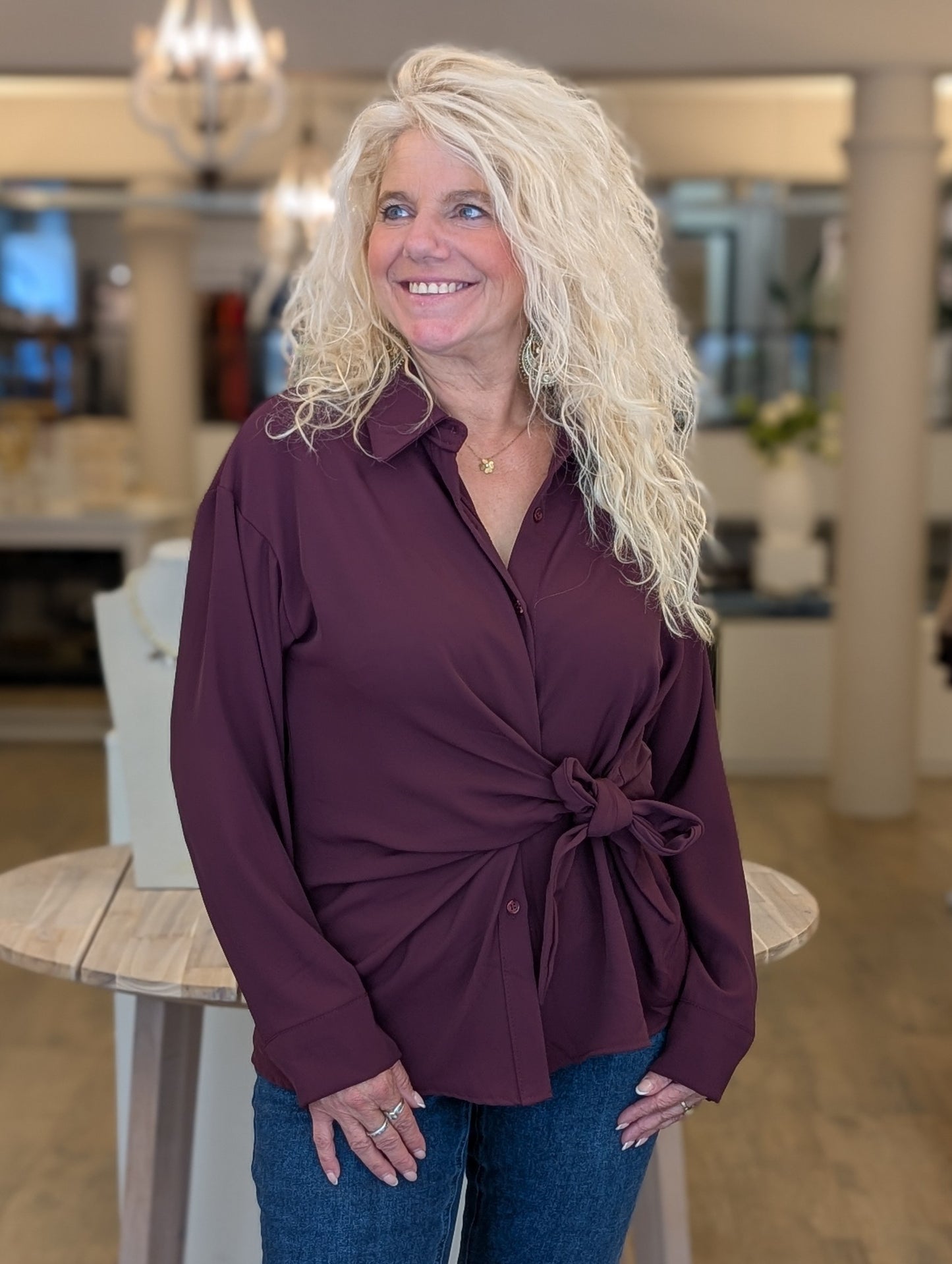 Knoopblouse Cynthia - Wijnrood