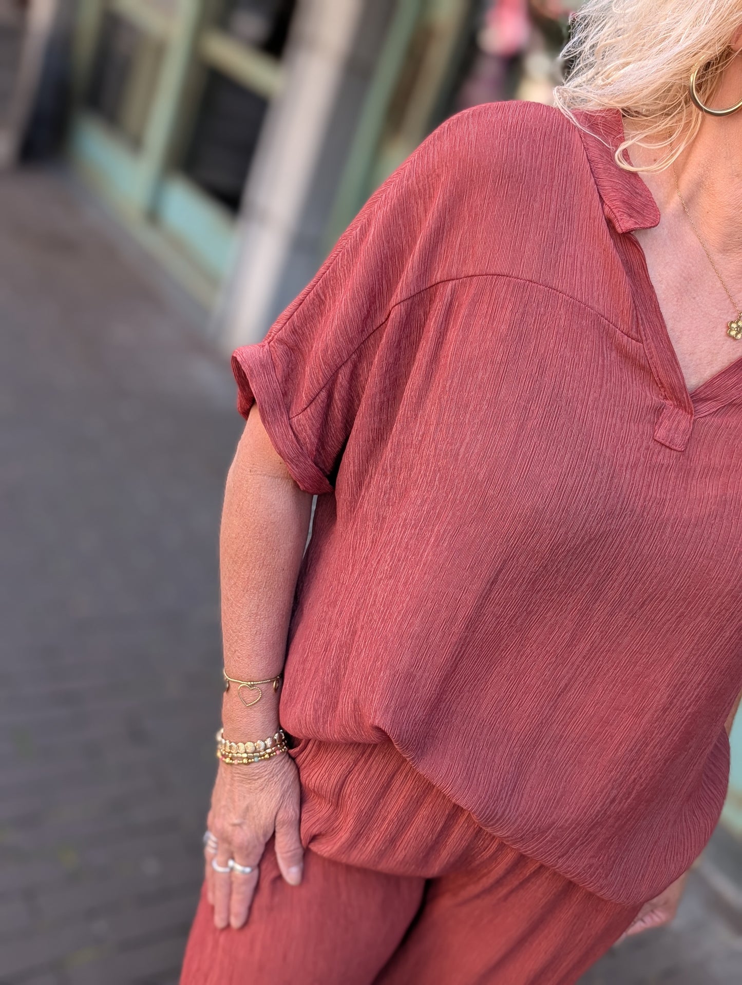 Blouse korte mouw Bibara - Brique