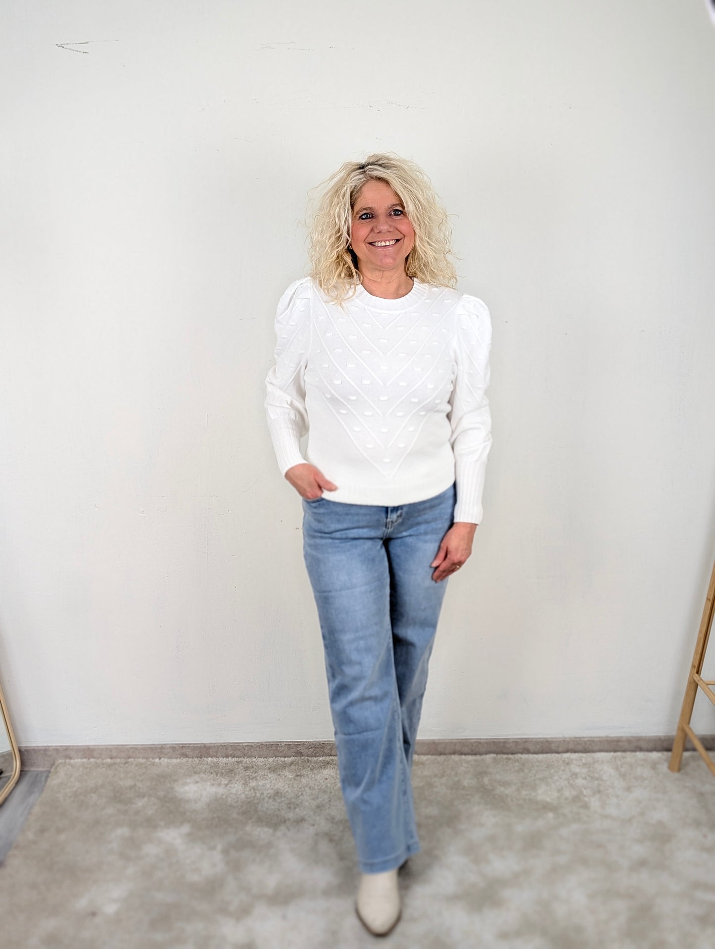 Suze trui pofmouwen v print - Wit