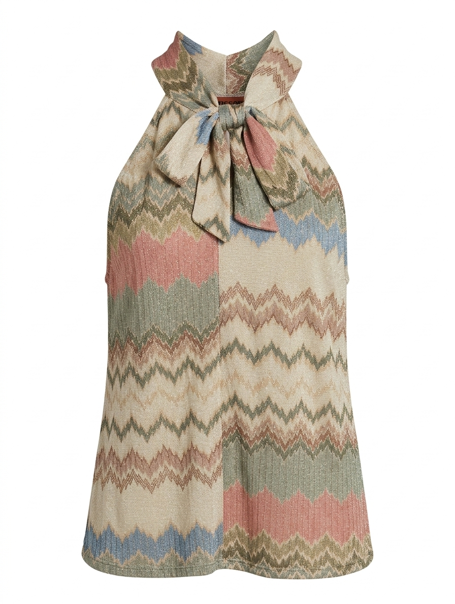 Zigzag Lurex Haltertop met Strik - Groen