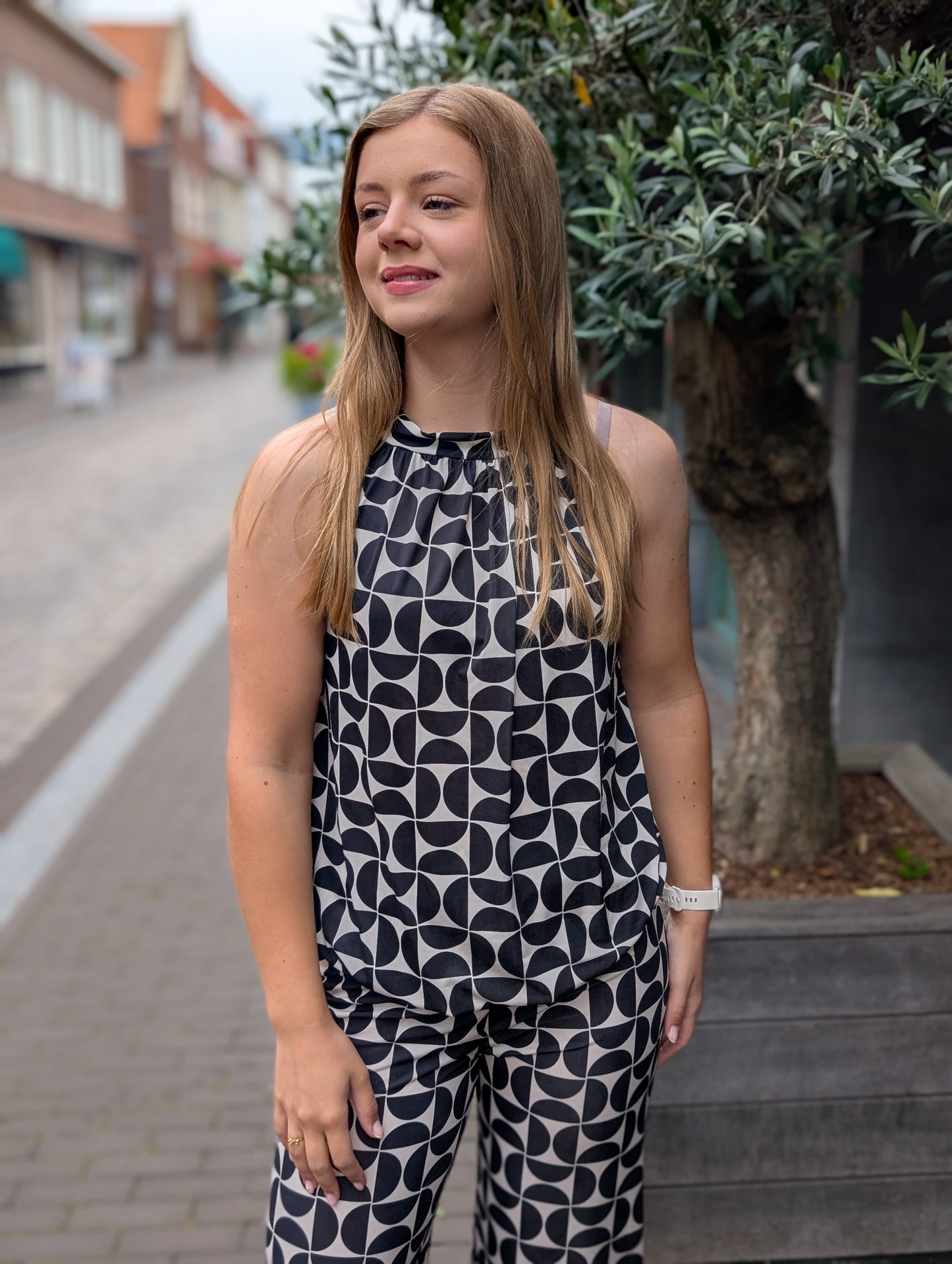 Fay top travel stof - Bruin / creme