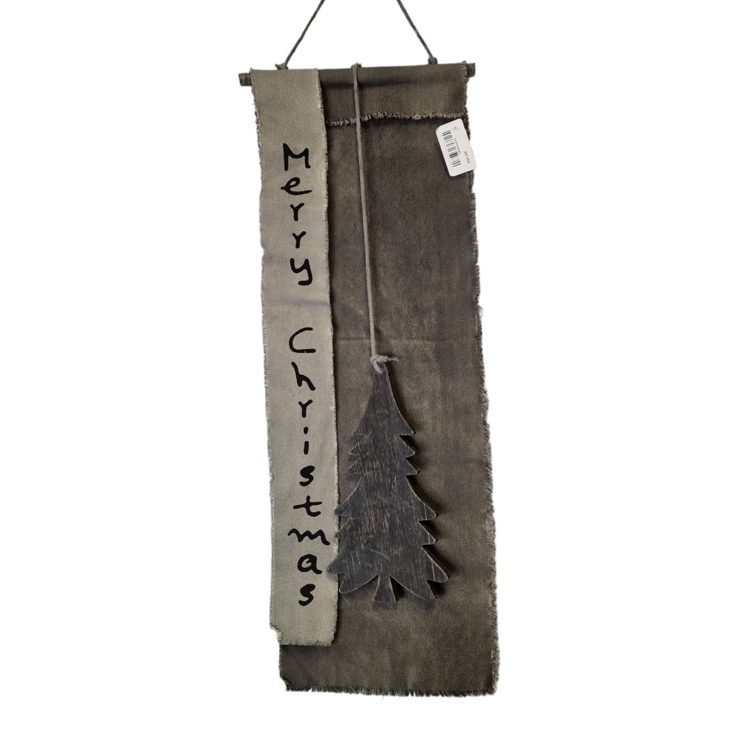 Linnen Wanddoek Merry Christmas met kerstboom ornament - 70x28