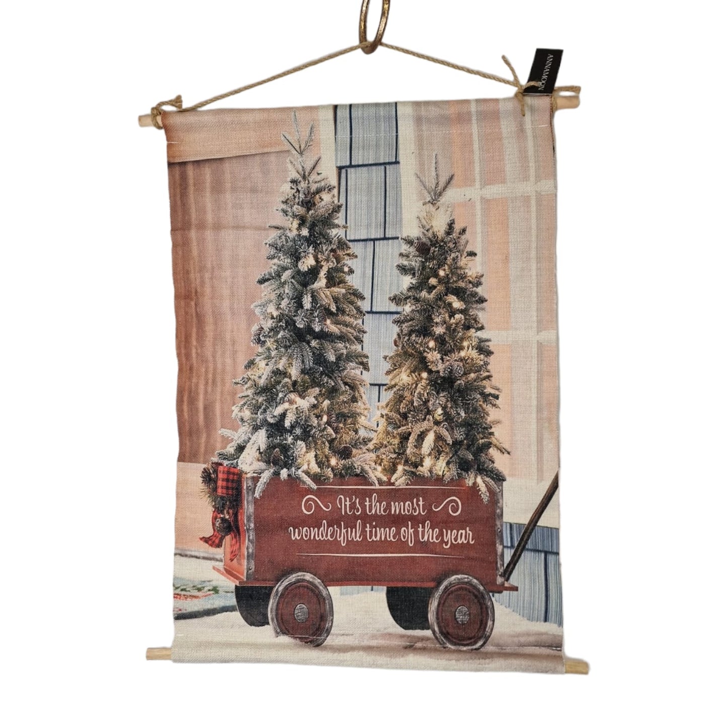 Kerst Wanddoek met led verlichting Wonderful Time - 60x45