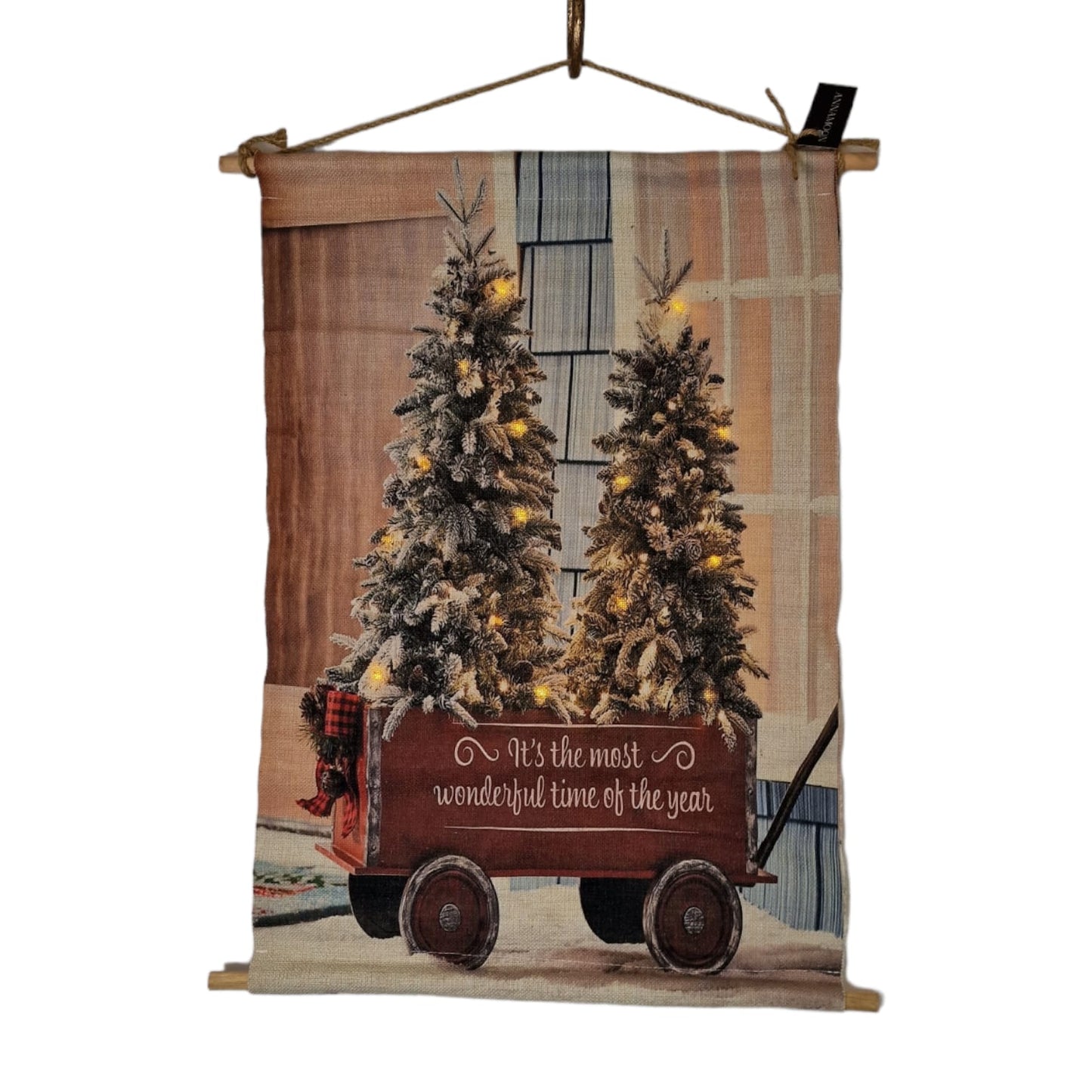 Kerst Wanddoek met led verlichting Wonderful Time - 60x45