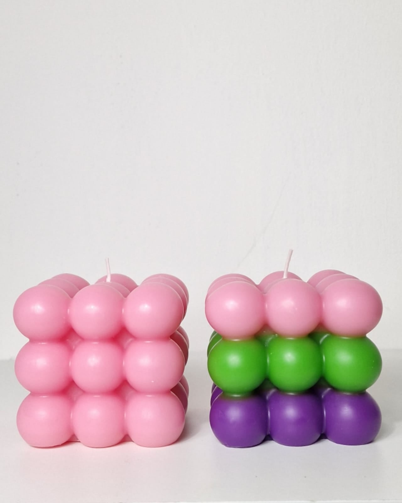 Bubble candle 10x10 - Pink/Green/Purple