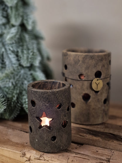 Brynxz kerst windlichten bruin- 9x6 cm.