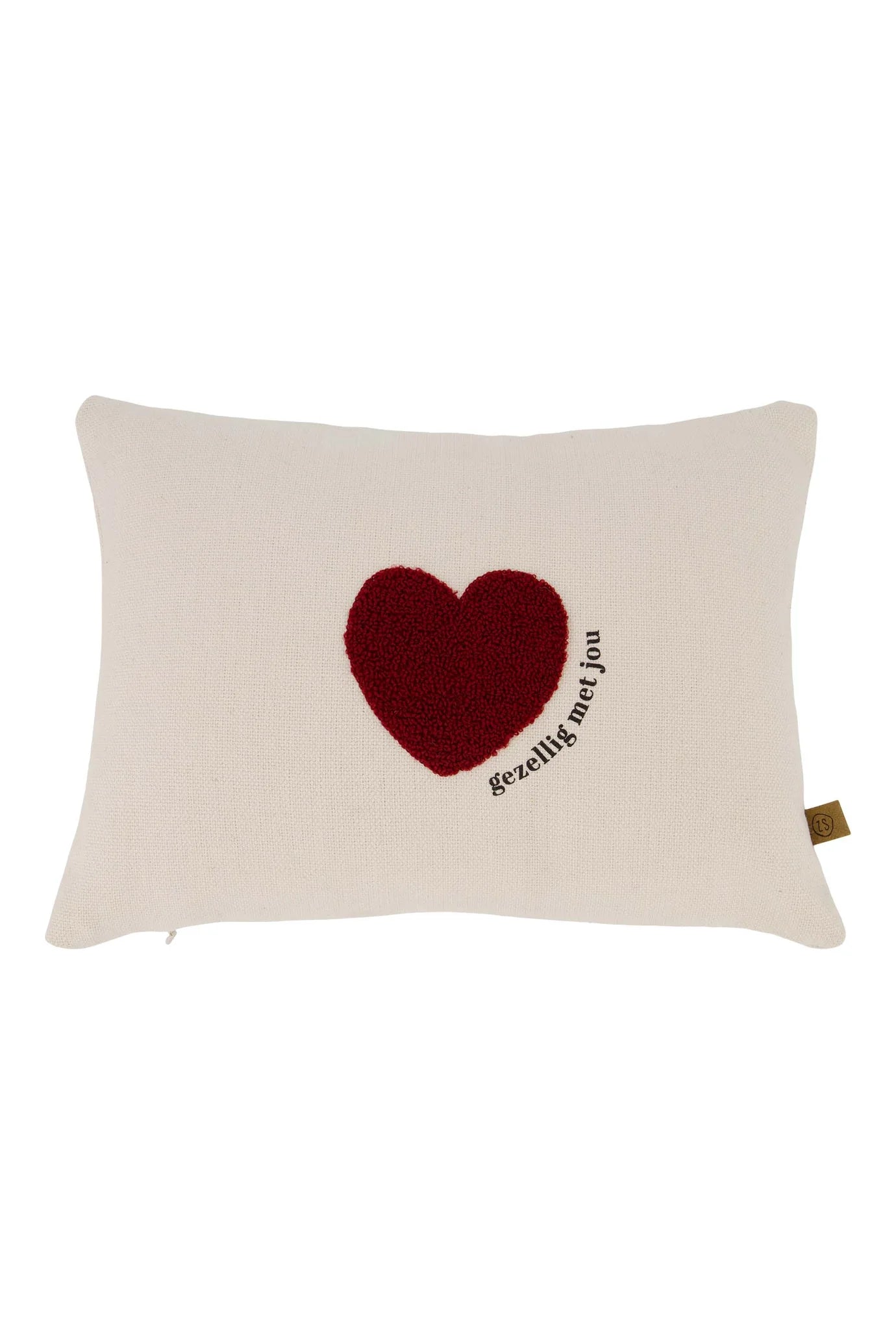 Zusss kussen hartje 35x25cm - off white/rood