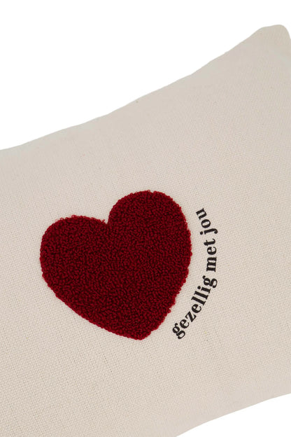 Zusss kussen hartje 35x25cm - off white/rood