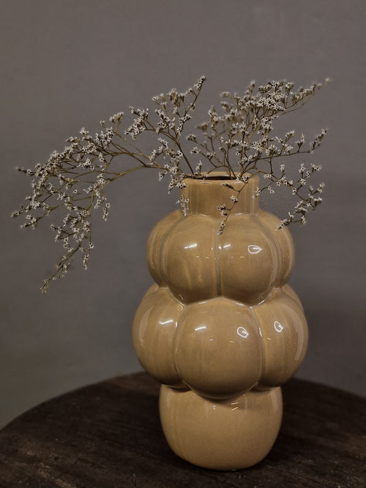 Aardewerk vaas bubble taupe- geel 32.5x17 cm.