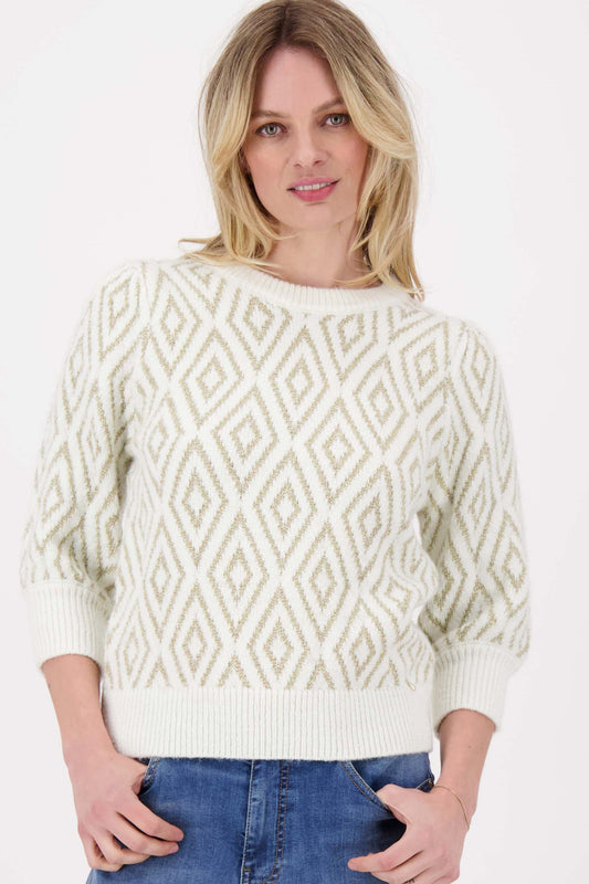 Pofmouw trui met lurex nordic jacquard - Off white/goud