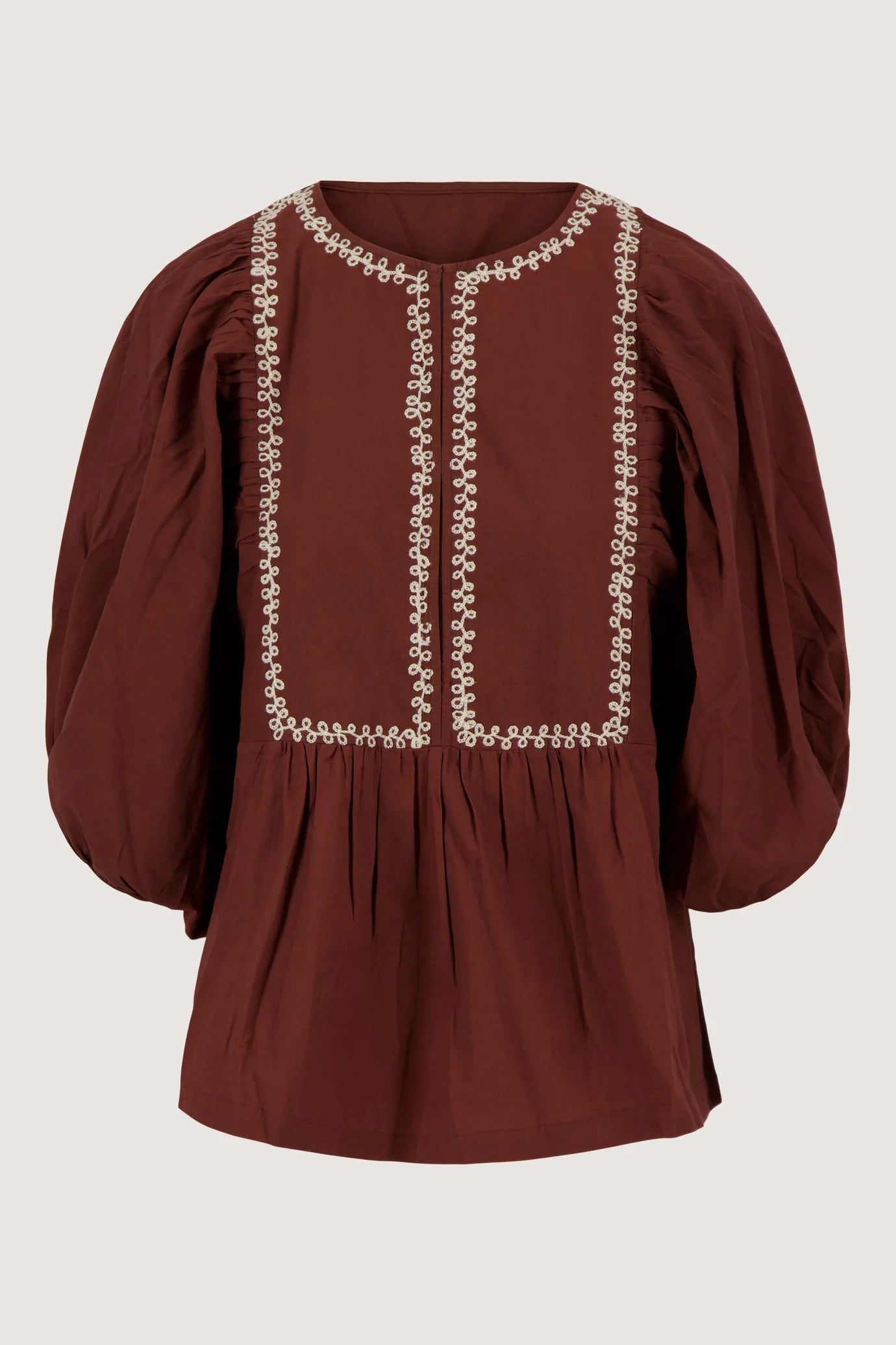 Zusss borduur blouse grafisch dessin - Mid Brown