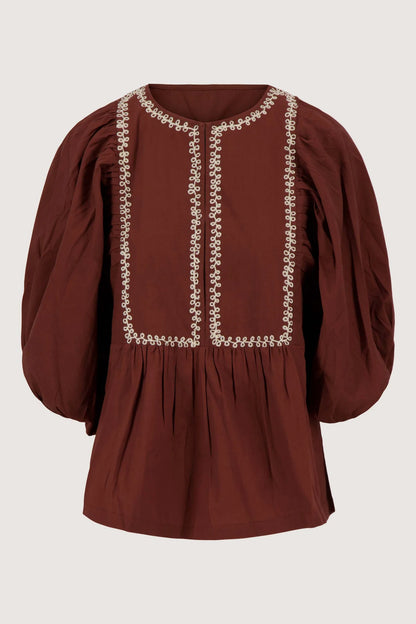 Zusss borduur blouse grafisch dessin - Mid Brown