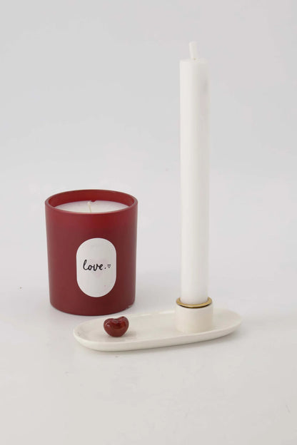Zusss kandelaar keramiek hartje wit/rood