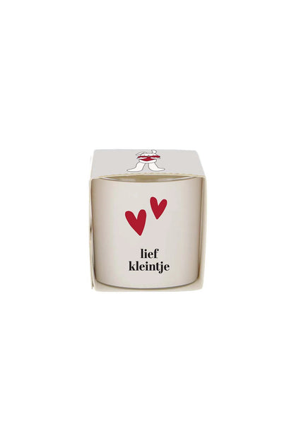 Zusss geurkaarsje in wikkel lief kleintje wit/rood
