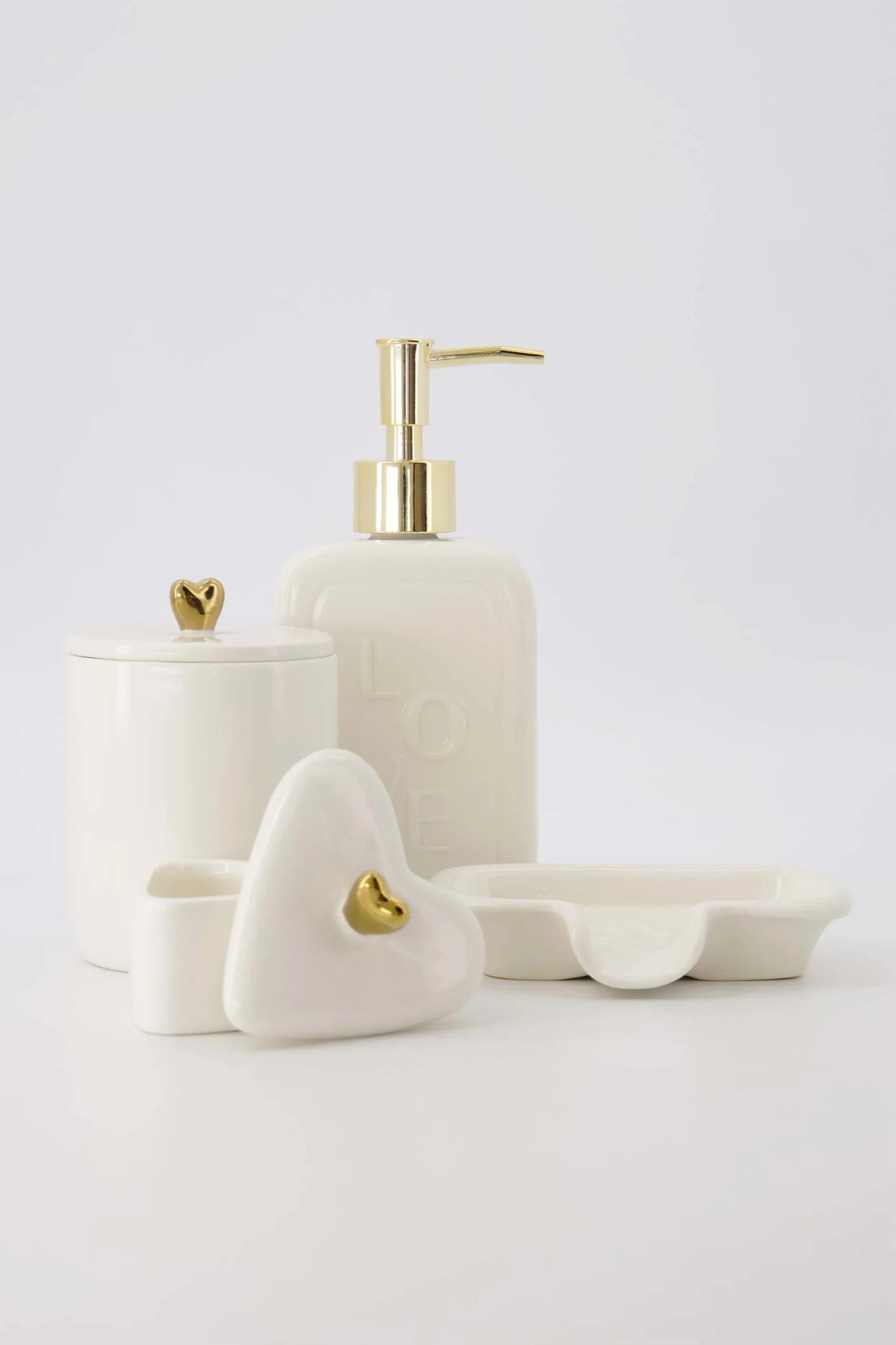 Zusss zeeppomp keramiek love - wit/goud