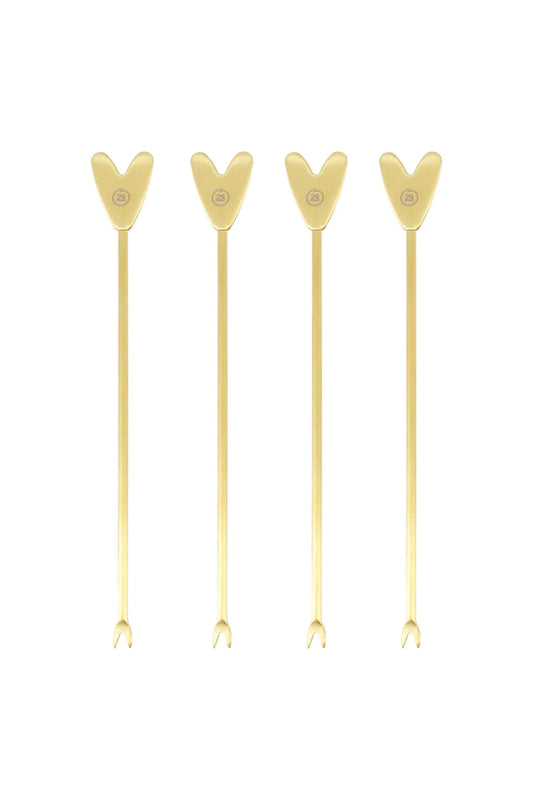 Zusss set van 4 borrelprikkers hartje - Goud