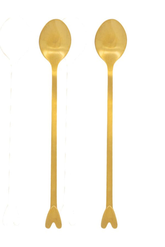 Zusss set van 2 lange lepeltjes met hartje goud