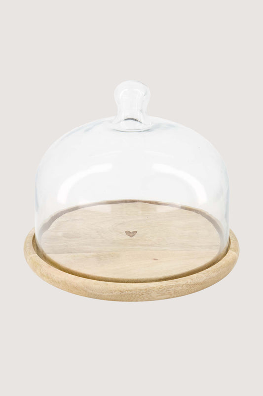 Zusss stolp glas op houten plateau hartje transparant / naturel