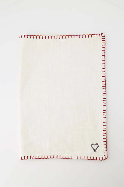 Zusss placemat hart stiksel - off white/rood