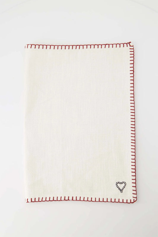 Zusss placemat hart stiksel - off white/rood