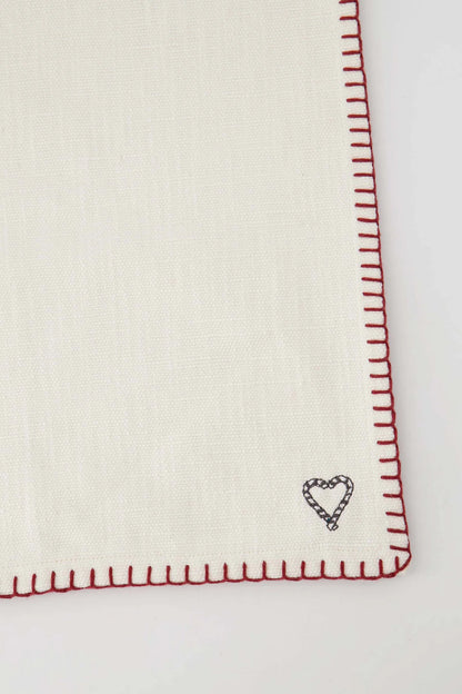Zusss placemat hart stiksel - off white/rood
