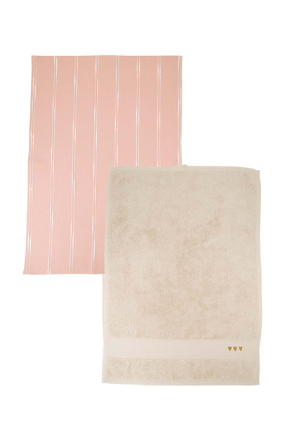 Keukenset handoek & theedoek - Streep hartjes
