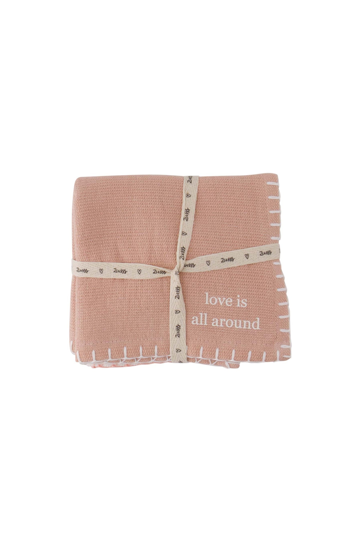 Set van 2 vaatdoekjes hartjes love is all around - Off white/ roze