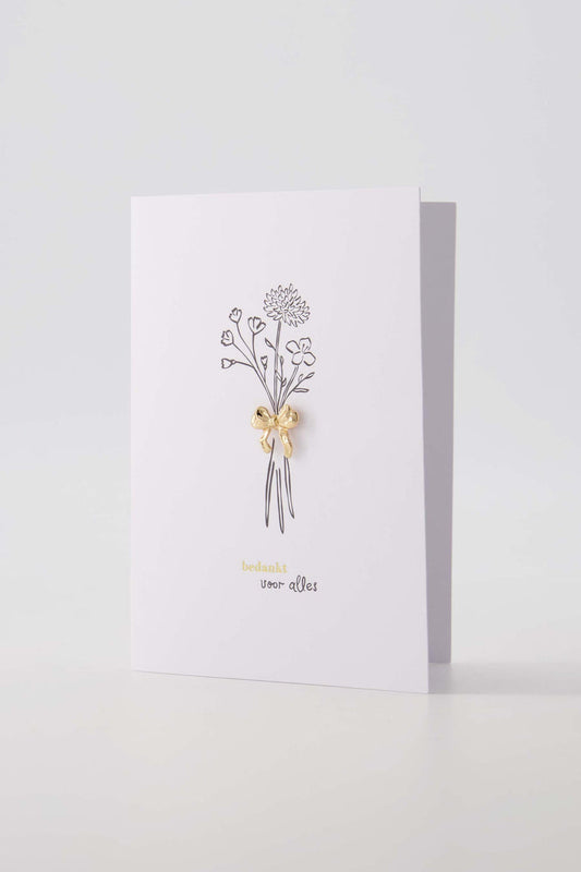 Wenskaart broche strikje bedankt - Goud