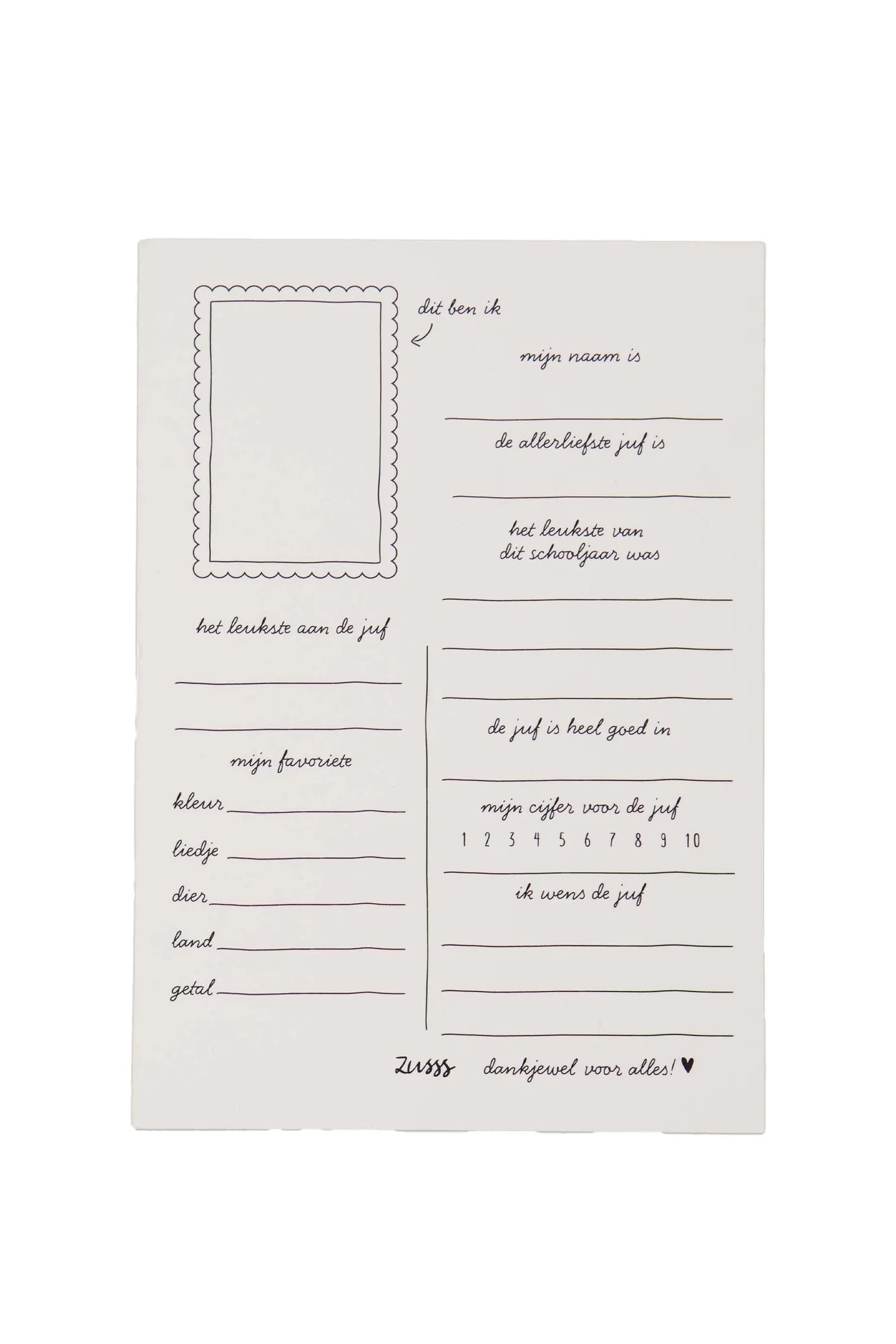 Zusss ansichtkaart armbandje liefste juf