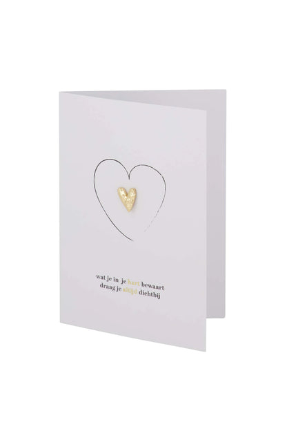 Zusss wenskaart broche hartje in je hart wit/zwart/goud