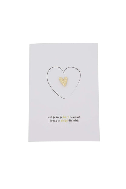 Zusss wenskaart broche hartje in je hart wit/zwart/goud