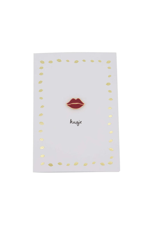 Zusss wenskaart broche kusje wit/rood/goud