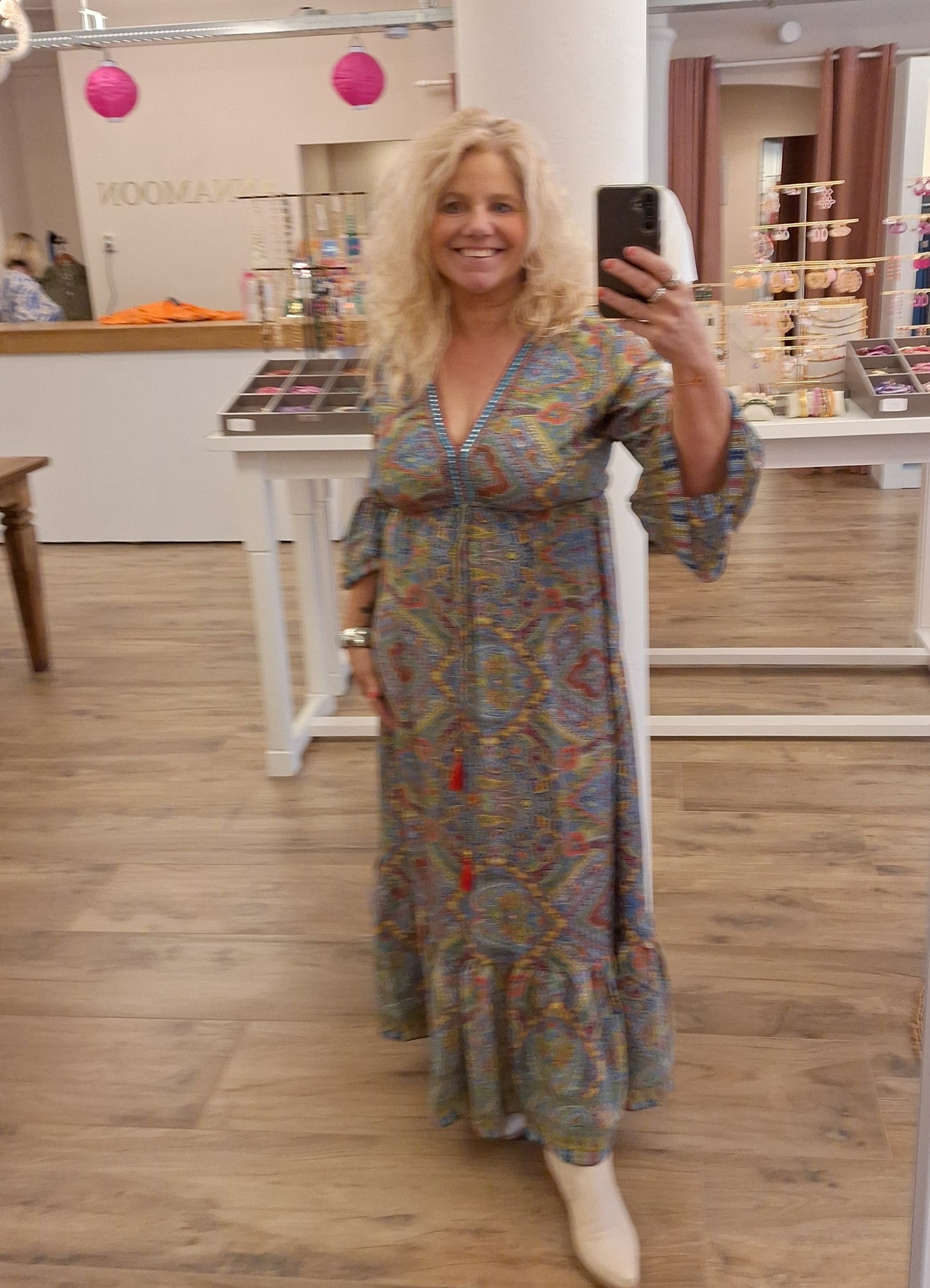Boho dress- Groen/ roze
