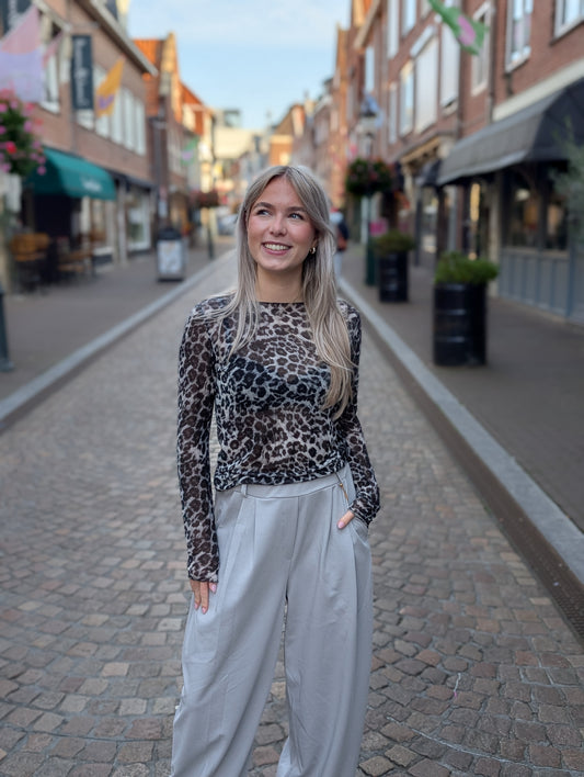 Cashmere soft longsleeve top panterprint - Grijs
