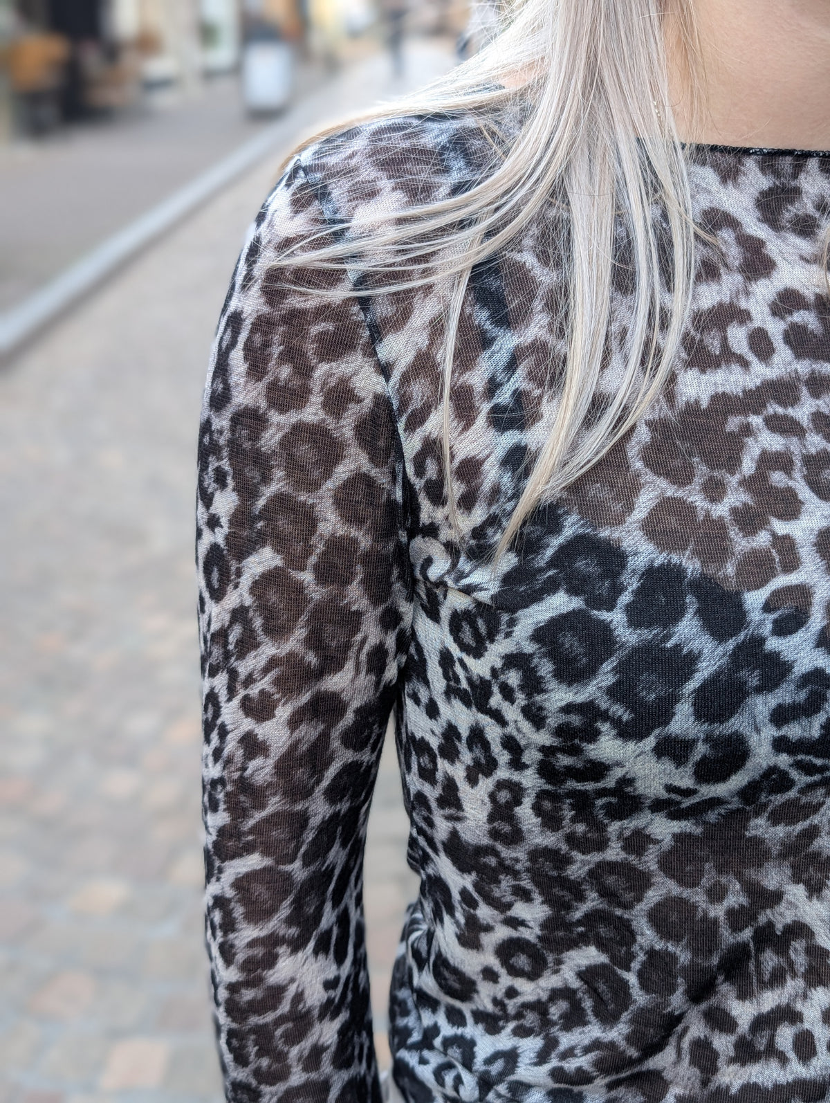 Cashmere soft longsleeve top panterprint - Grijs
