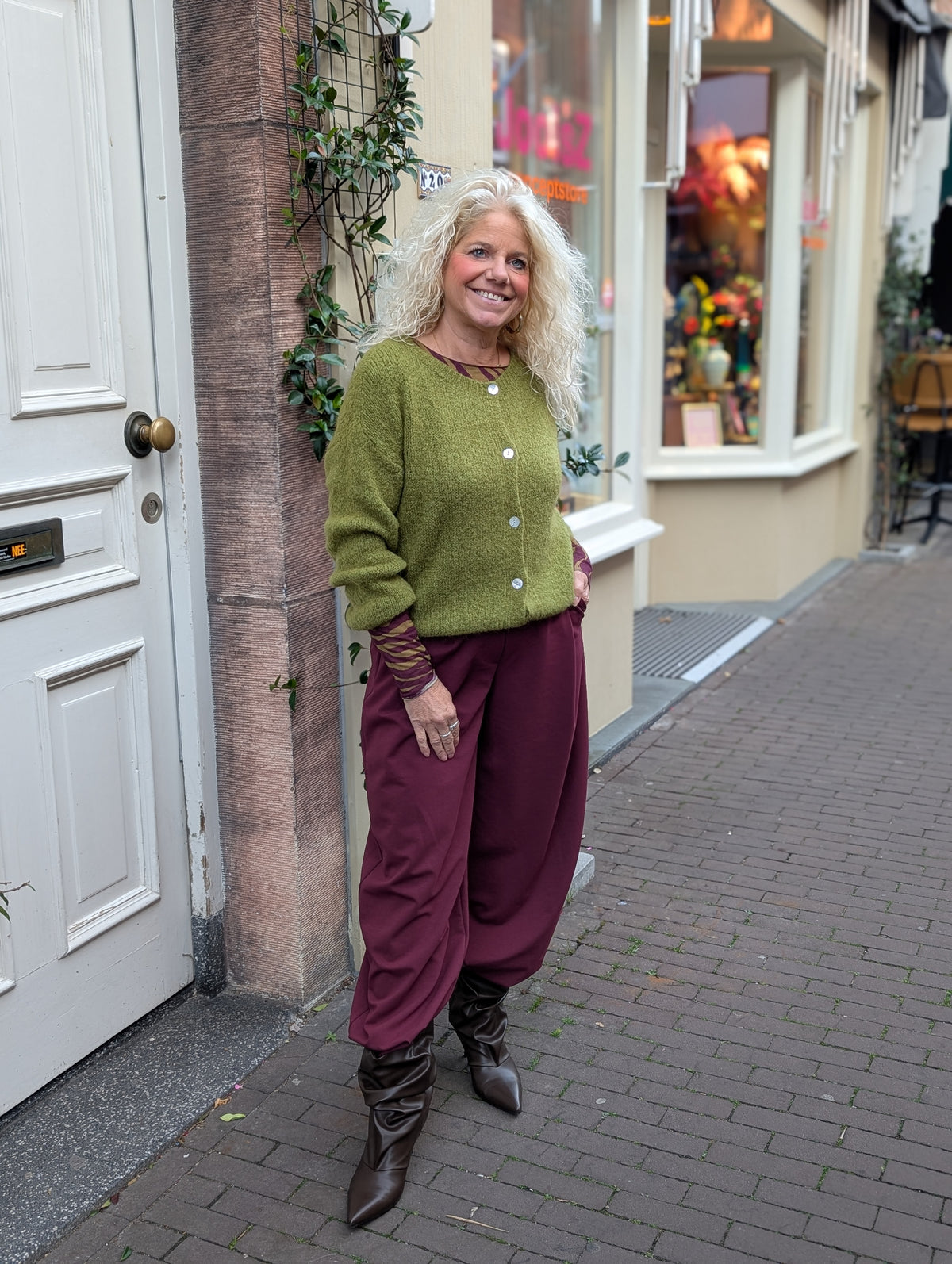 Cashmere soft longsleeve top zebraprint - Groen/Bordeaux
