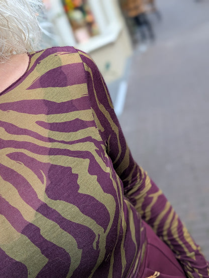 Cashmere soft longsleeve top zebraprint - Groen/Bordeaux