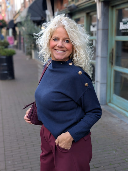 Trui Paula knopen - Donkerblauw