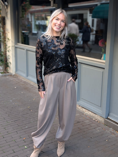Sparkle mesh top - Zwart
